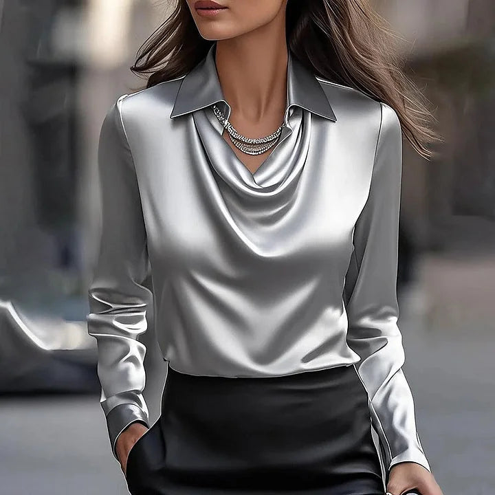 Malvina™ | Blouse élégante en satin à col drapé pour femme